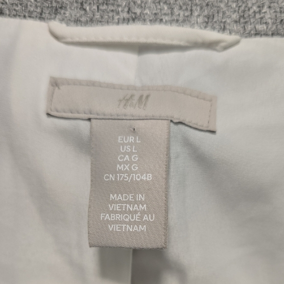 H&M Light Gray Women's Textured Blazer 3/4 Scrunched Sleeves Size Large - Picture 2 of 9